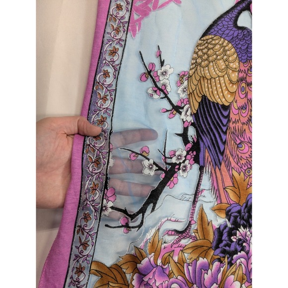 Vtg 90s Y2K Peacock Print Burnout Fringe Scarf Shawl Maximalist Oriental A076 - Picture 7 of 9